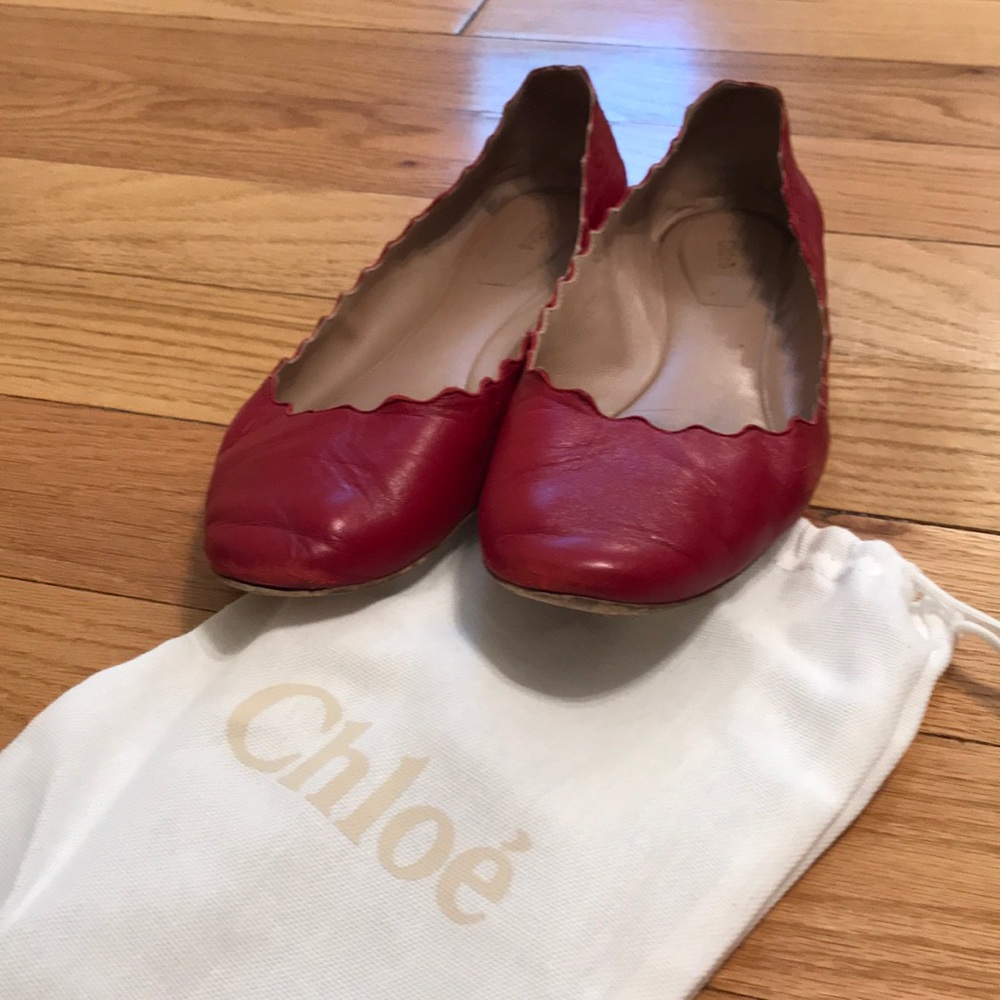 Chloe Red Leather Flats